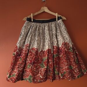 Anthropologie Red and Green Floral Midi Skirt